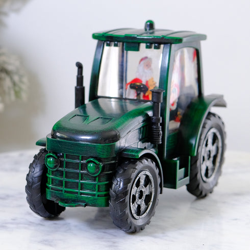 Santa Tractor Musical Christmas Lantern with LED Lights Swirling Confetti