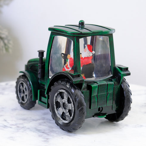 Santa Tractor Musical Christmas Lantern with LED Lights Swirling Confetti