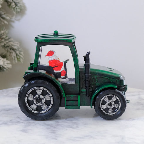 Santa Tractor Musical Christmas Lantern with LED Lights Swirling Confetti