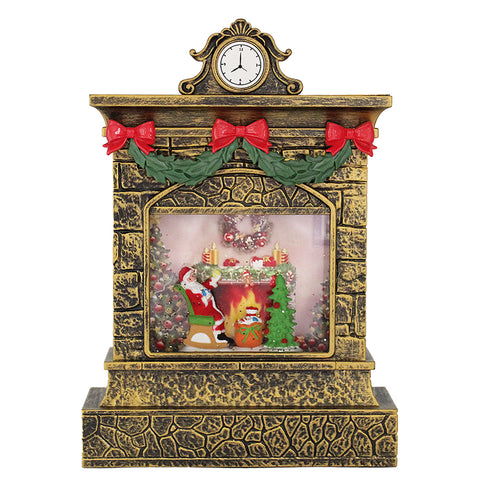 Christmas Fireplace Hurricane Water Lantern With Swirling Confetti LED Light