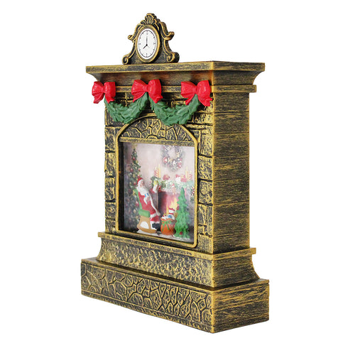 Christmas Fireplace Hurricane Water Lantern With Swirling Confetti LED Light