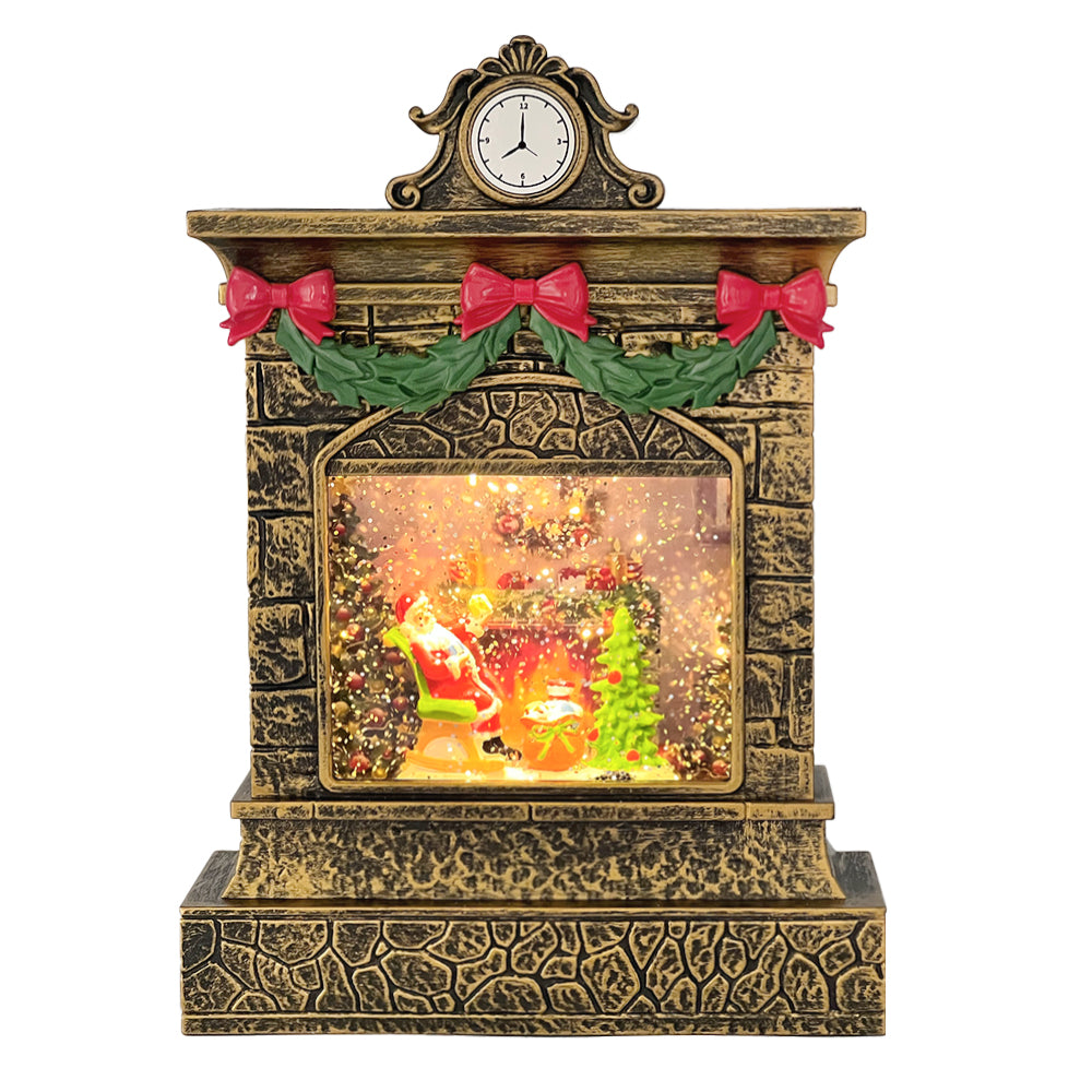 Christmas Fireplace Hurricane Water Lantern With Swirling Confetti LED ...