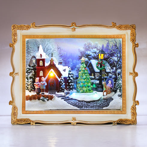 Christmas 3D Frame Animated Winter Village Scene w/ LED lights Music