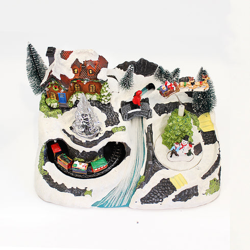 Animated Christmas Village Multicolored Galaxy River with Rotating Train and Reindeer