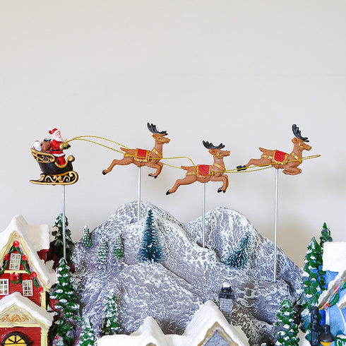 Large Animated Christmas Village Snowy Mountain Flying Santa & Reindeer Train Warm LED