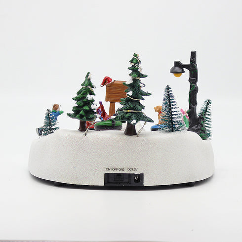 Animated Christmas Village Snow Tubing Hill Rotating with Lights Music
