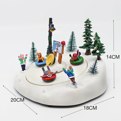 Animated Christmas Village Snow Tubing Hill Rotating with Lights Music