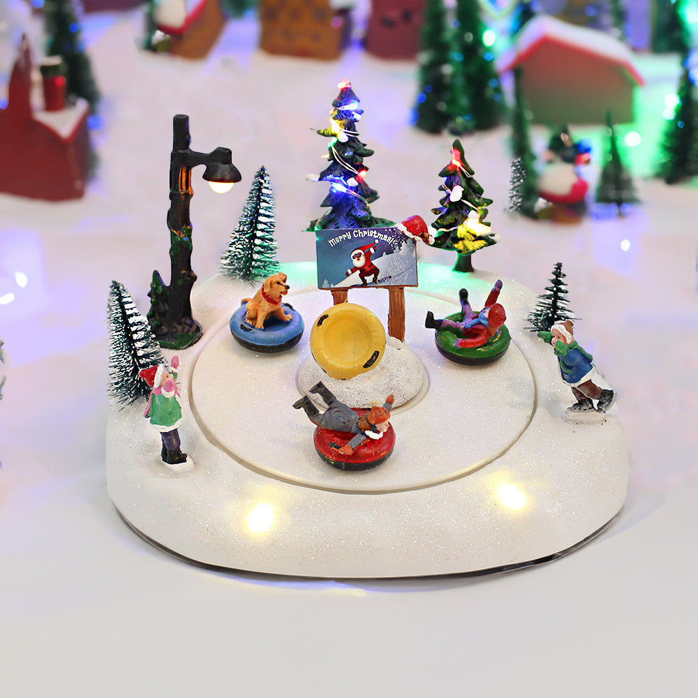 Animated Christmas Village Snow Tubing Hill Rotating with Lights Music Christmas Mall