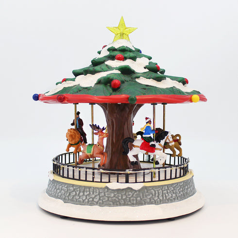 Animated Christmas Amusement Park Tree Carousel LED Lights Music
