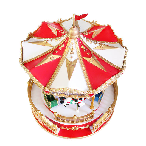 Animated Christmas Village Rotating Carousel Colorful LED Lights Music