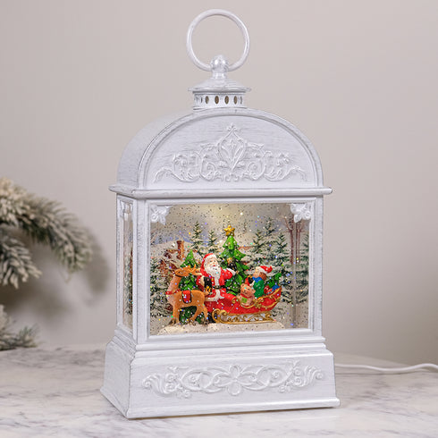 Christmas Musical Water Lantern Vintage White with Swirling Confetti LED Lights