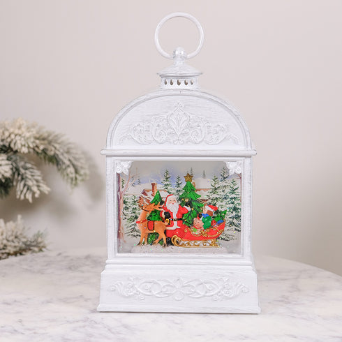 Christmas Musical Water Lantern Vintage White with Swirling Confetti LED Lights