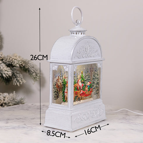 Christmas Musical Water Lantern Vintage White with Swirling Confetti LED Lights