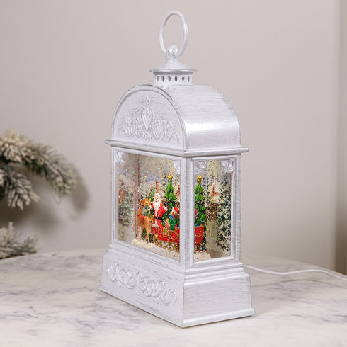 Christmas Musical Water Lantern Vintage White with Swirling Confetti LED Lights