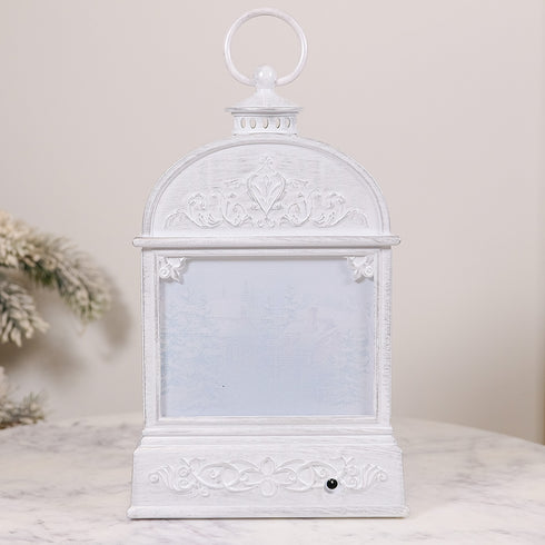 Christmas Musical Water Lantern Vintage White with Swirling Confetti LED Lights