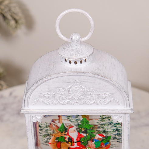 Christmas Musical Water Lantern Vintage White with Swirling Confetti LED Lights