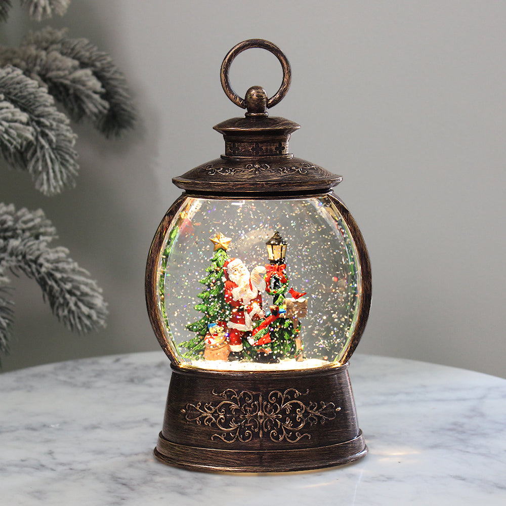 Vintage Santa Water Lantern with Swirling Glitter, LED Lights & Christ ...