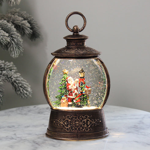 Vintage Santa Water Lantern with Swirling Glitter, LED Lights & Christmas Music