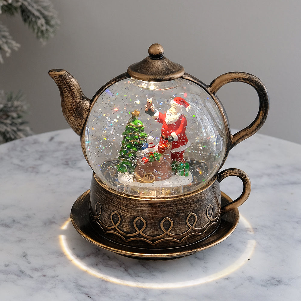 Christmas Musical Water Lantern Vintage Teapot Snowglobe with Swirling ...