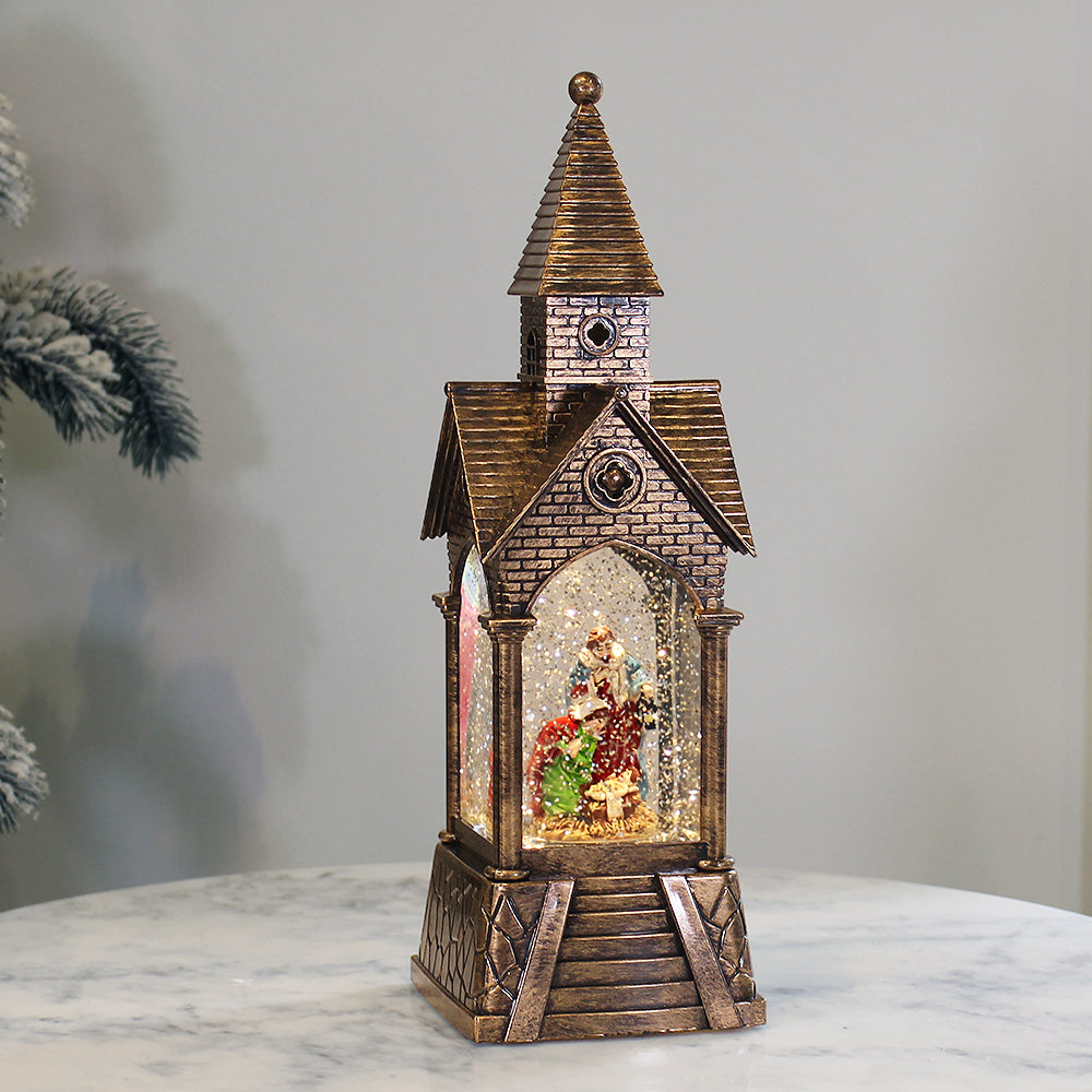 Christmas Musical Water Lantern Church w/ Nativity Scene Swirling Conf ...