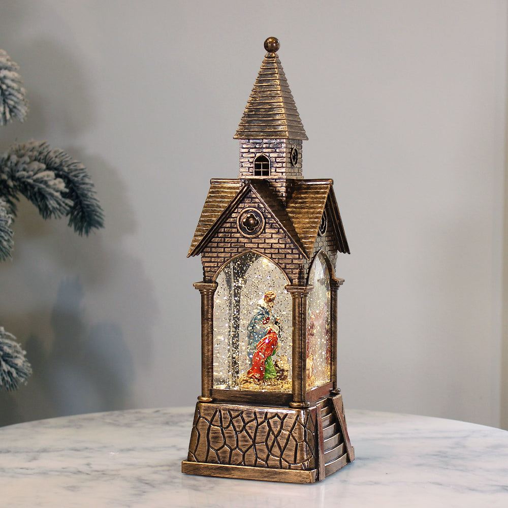 Christmas Musical Water Lantern Church w/ Nativity Scene Swirling Conf ...