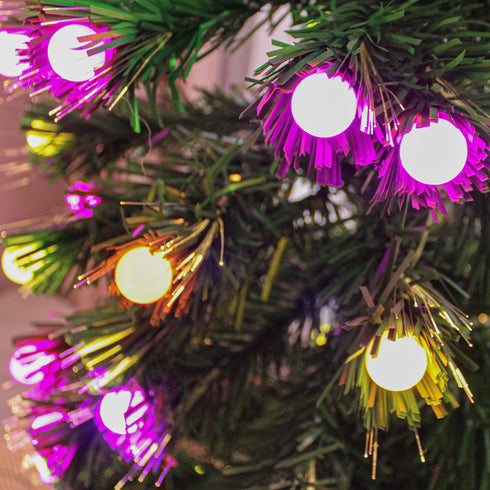 5 Dynamic Lighting Mode Pre-lit Green Christmas Tree with Fibre Optic Lights Multicolor LED Frosted Bulbs