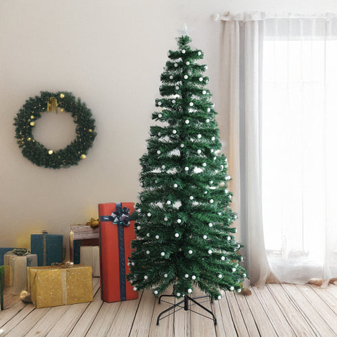 Pre-lit Fibre Optic Green Christmas Tree with Frosted Bulbs & 5-Mode Multicolour LED Lights