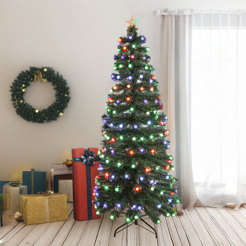 Pre-lit Fibre Optic Green Christmas Tree with Frosted Bulbs & 5-Mode Multicolour LED Lights