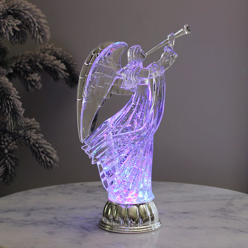 Christmas Water Lantern Sculpted Angel Swirling Confetti LED Light