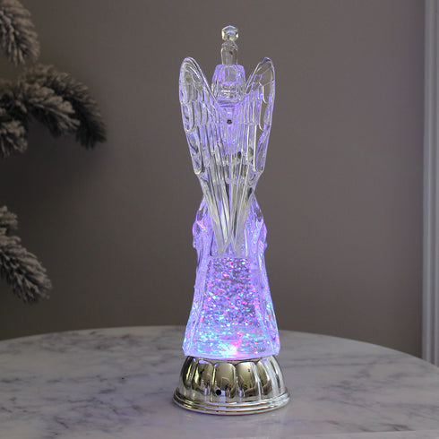 Christmas Water Lantern Sculpted Angel Swirling Confetti LED Light