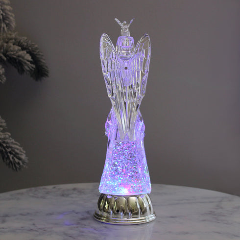 Christmas Water Lantern Sculpted Angel Swirling Confetti LED Light