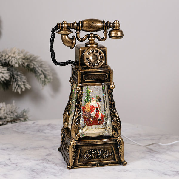 Christmas Musical Water Lantern Rotary Phone with Swirling Confetti LED Lights
