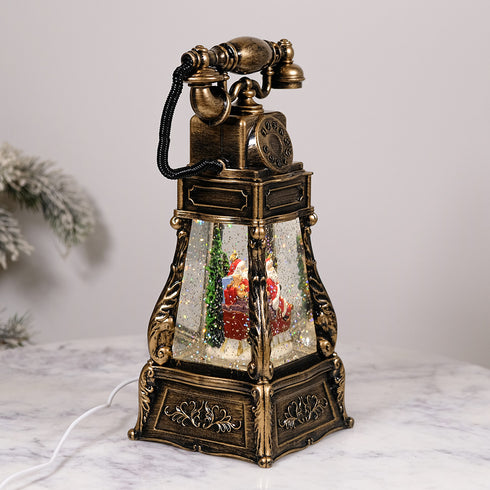 Christmas Musical Water Lantern Rotary Phone with Swirling Confetti LED Lights