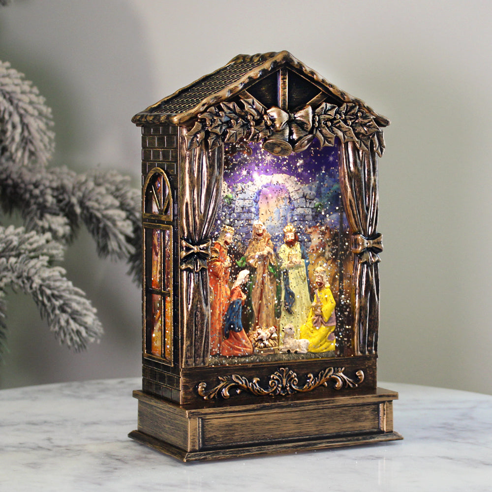 Christmas Musical Water Lantern Sculpted Nativity Scene Swirling Confe ...