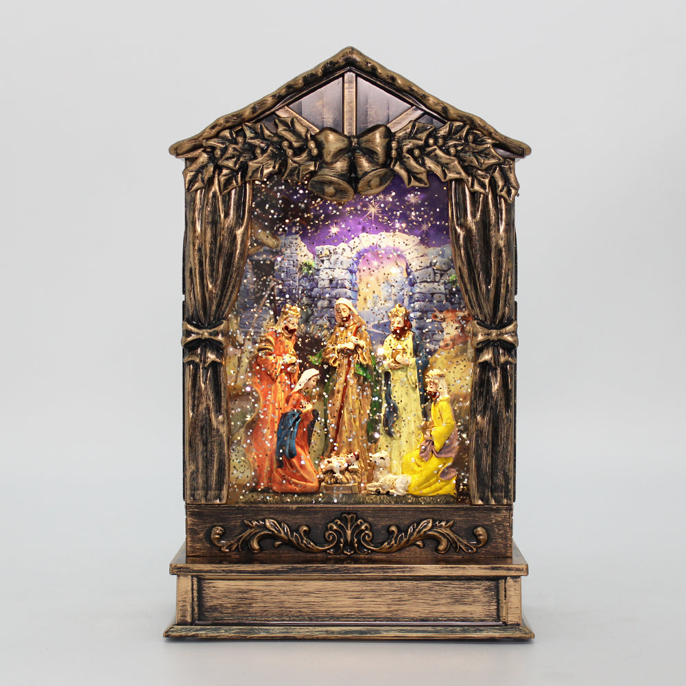 Christmas Musical Water Lantern Sculpted Nativity Scene Swirling Confe ...