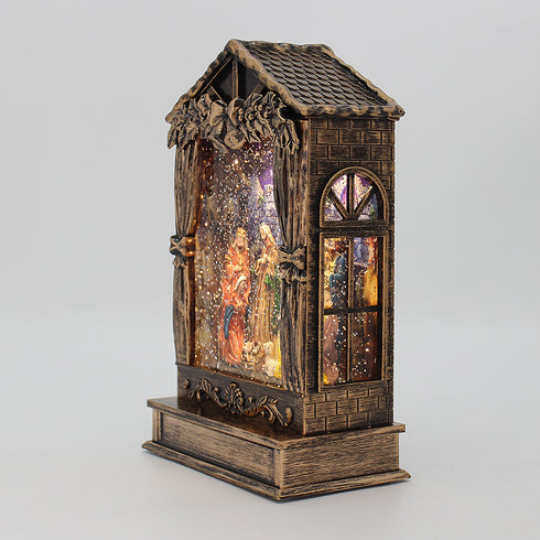 Christmas Musical Water Lantern Sculpted Nativity Scene Swirling Confetti LED Light