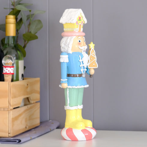 Christmas Blue Nutcracker Resin Figurine –Festival Candy Design WithGingerbread House