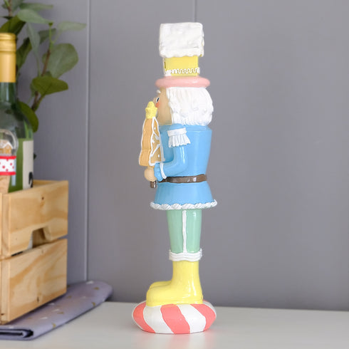 Christmas Blue Nutcracker Resin Figurine –Festival Candy Design WithGingerbread House