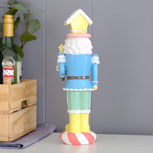 Christmas Blue Nutcracker Resin Figurine –Festival Candy Design WithGingerbread House
