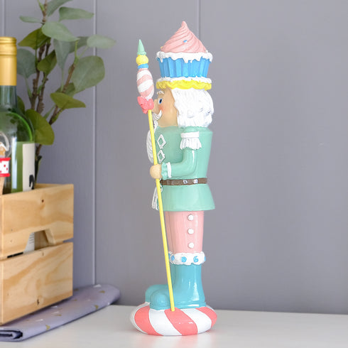 Christmas Mint Nutcracker Resin Figurine – Candy Cupcake Design With Candy Cane