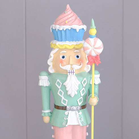Christmas Mint Nutcracker Resin Figurine – Candy Cupcake Design With Candy Cane