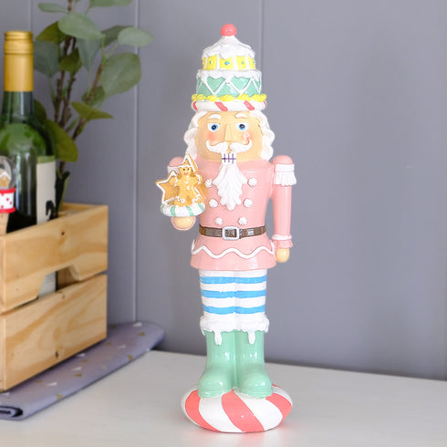 Christmas Sweets Pink Nutcracker Resin Figurine – Candy-Inspired With Gingerbread Cake