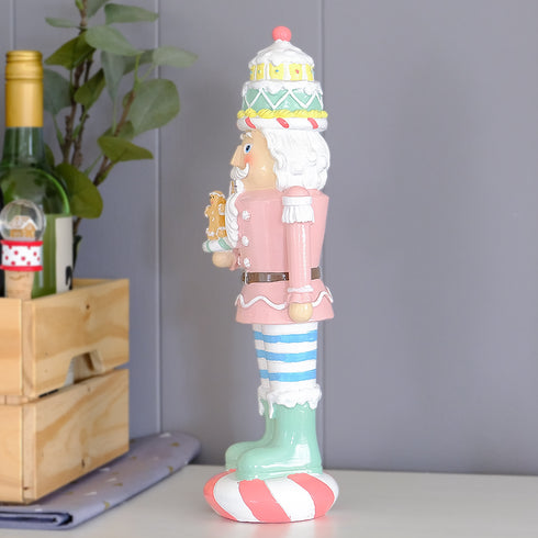 Christmas Sweets Pink Nutcracker Resin Figurine – Candy-Inspired With Gingerbread Cake