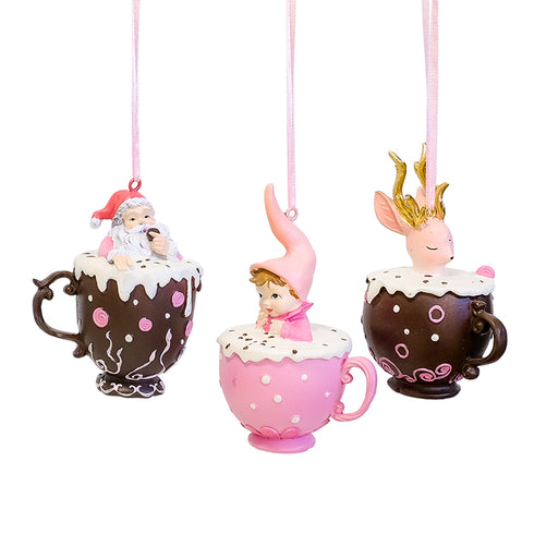 Set of 3 Teacup Christmas Ornaments – Hanging Tree Decorations or Tabletop Display