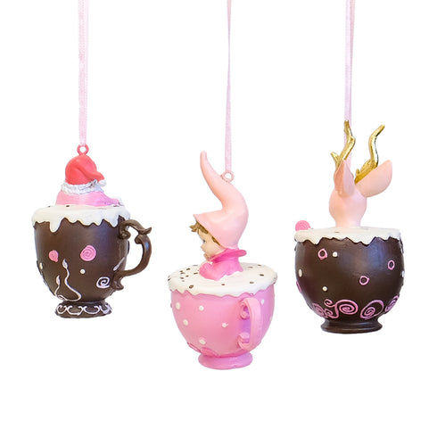Set of 3 Teacup Christmas Ornaments – Hanging Tree Decorations or Tabletop Display