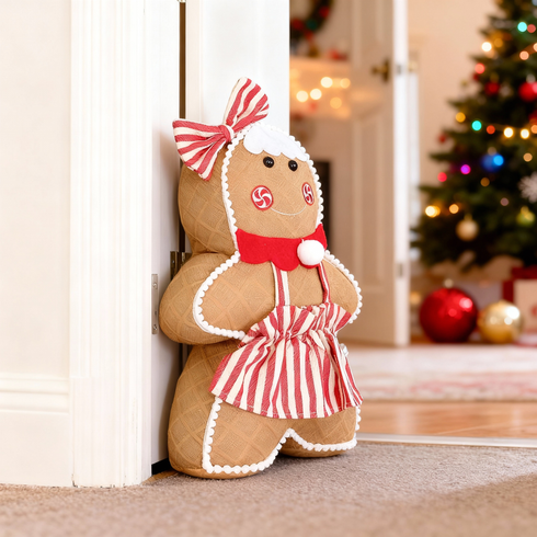 Christmas Gingerbread Girl Door Stopper – Festive Standing Decoration