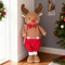 66cm Standing Reindeer Christmas Decoration – Festive Fabric Decor with Candy Cane