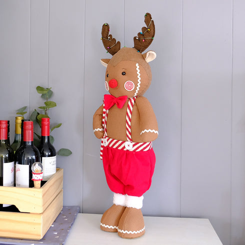 66cm Standing Reindeer Christmas Decoration – Festive Fabric Decor with Candy Cane