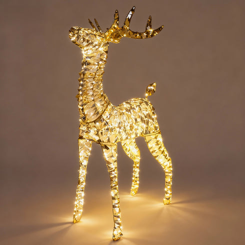 120cm Light Up Gold Reindeer Indoor Outdoor Christmas Lights Decoration with Auto Timer Deer Display