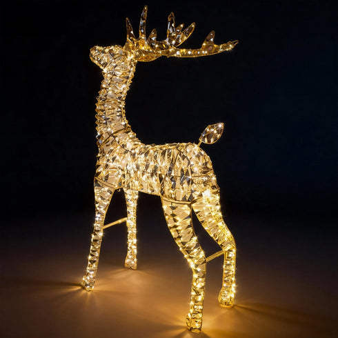 120cm Light Up Gold Reindeer Indoor Outdoor Christmas Lights Decoration with Auto Timer Deer Display